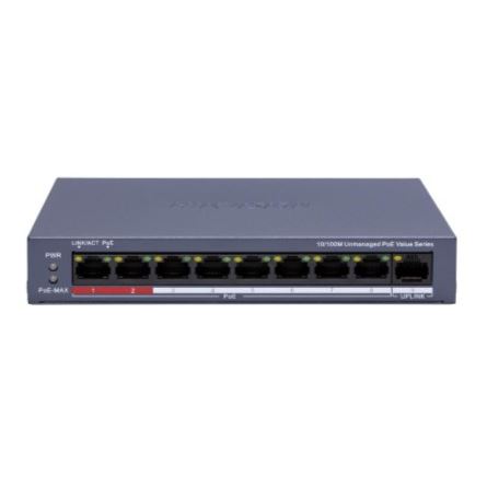 DS-3E0109P-E/M(C) Switch 8x 100TX PoE + 1x 100TX uplink, 80W, Super PoE