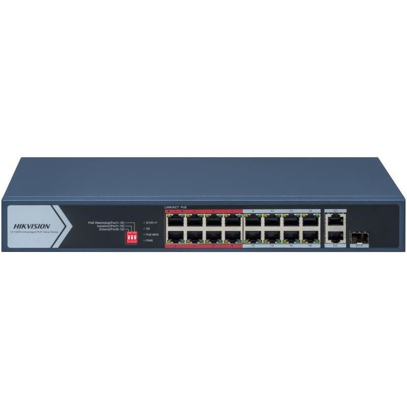 DS-3E0318P-E/M(C) switch 16x 100TX PoE RJ45 port, 1 Gb RJ45 port, 1 Gb combo port; 130W