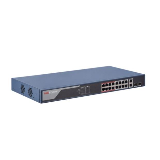 DS-3E1318P-EI Smart managed switch 16x100TX PoE + 2x Gb Uplink Combo port, 230W, Super PoE- dosah až 300m