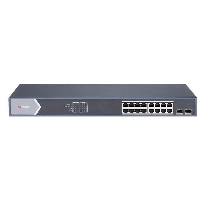 DS-3E1518P-E Web managed switch 16x Gb PoE + 2x Gb SFP Uplink, 225W, Super PoE - dosah až 300m