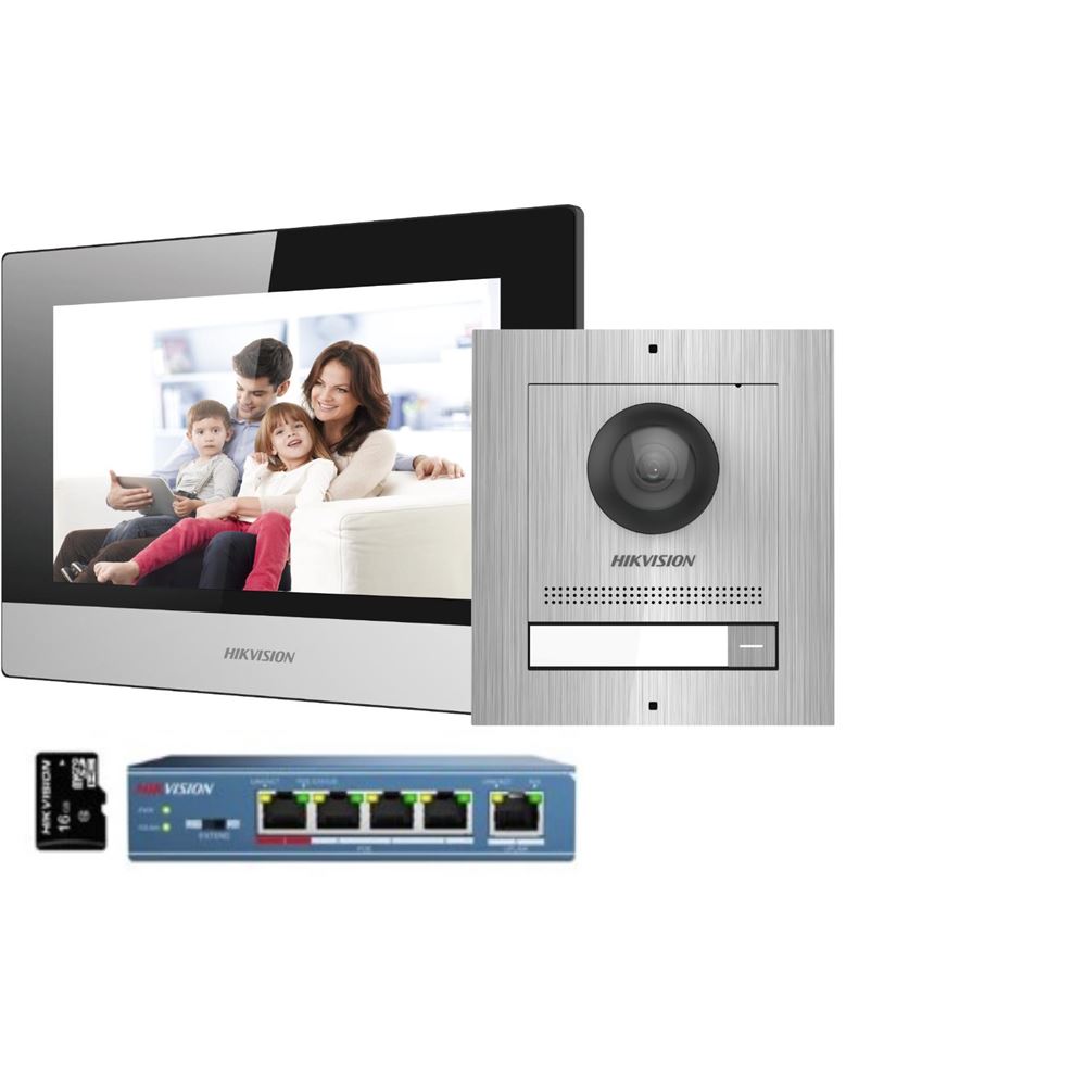 DS-KIS602/S/Europe BV Kit IP videotelefonu, bytový monitor + dveřní stanice + switch + microSD