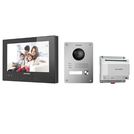 DS-KIS701-B-D kit videotelefonu,2-drát,černý bytový mon.+ dveř.stanice + DIN nap.zdroj