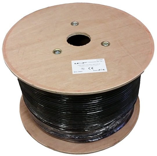 LEXI-Net instalační kabel FTP CAT 6 23AWG venkovní dvouplášť PVC+PE 500m cívka černý