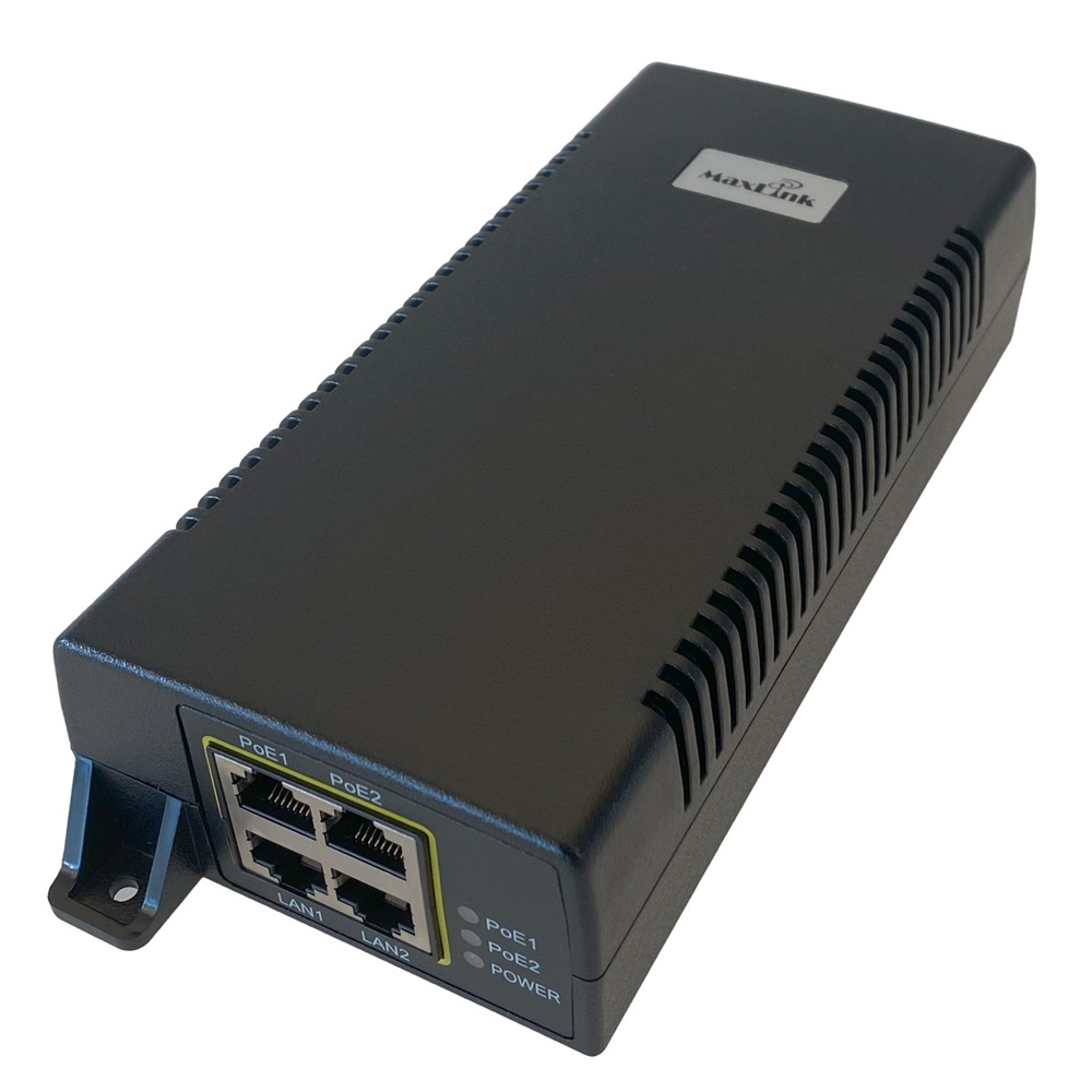 MaxLink MAXPI60W2x2 PoE injektor - 802.3af/at, 55V, 1.1A, 60W, 1Gbit, 2xLAN, 2XPoE