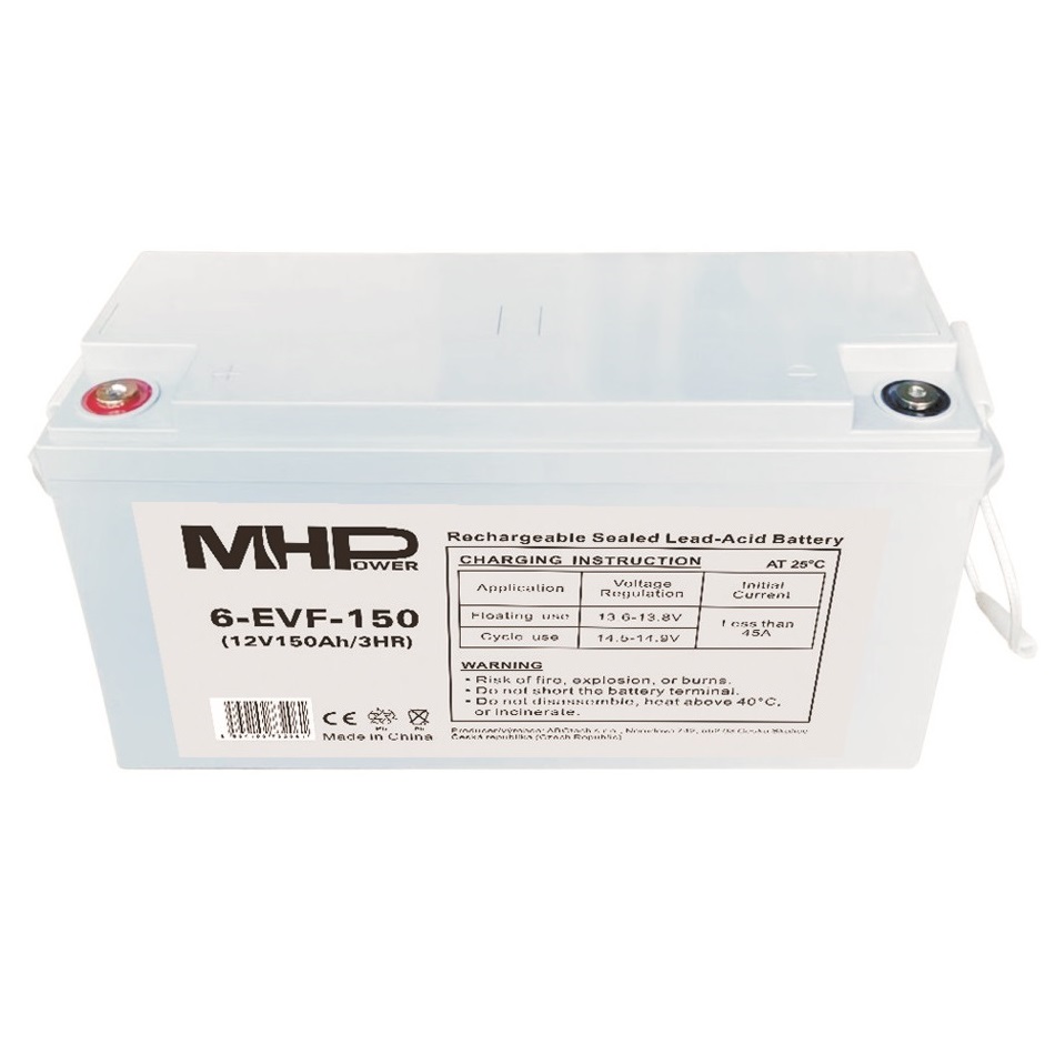 MHPower 6-EVF-150 Trakční gelová baterie 12V/150Ah, Terminál T2 - M8, Deep Cycle