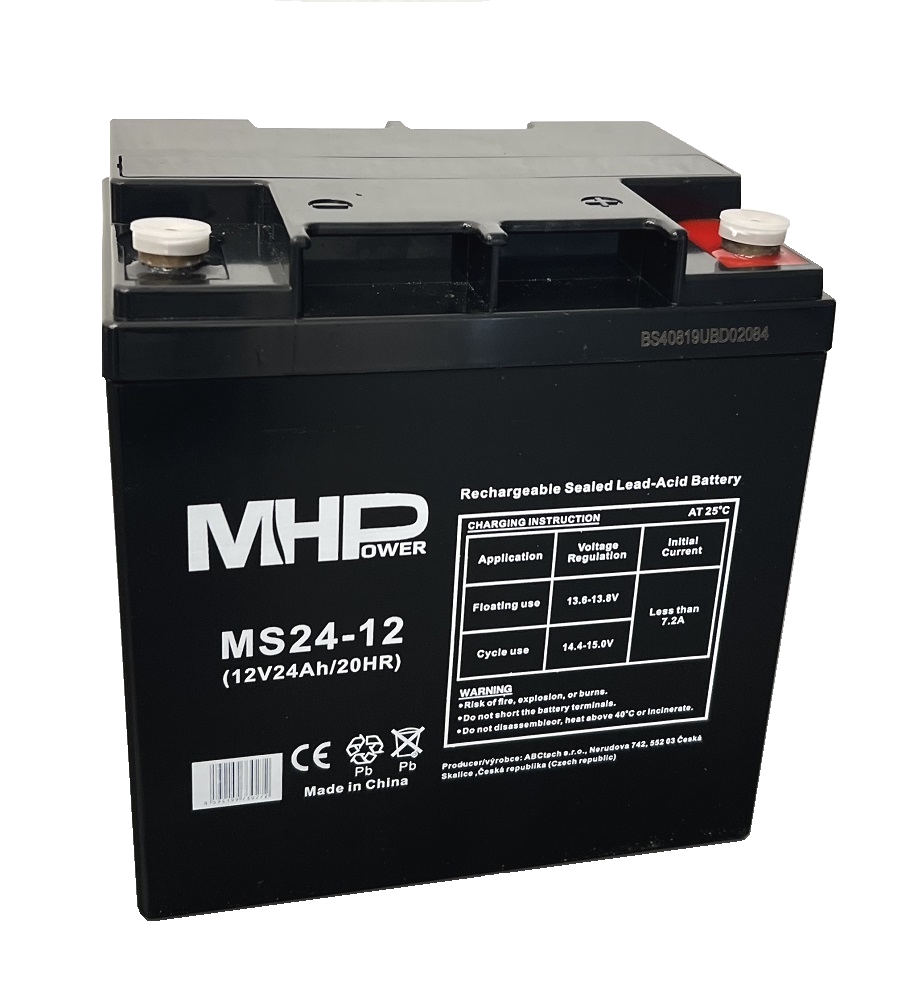 MHPower MS24-12 olověný akumulátor AGM 12V/24Ah, Terminál T1 - M6