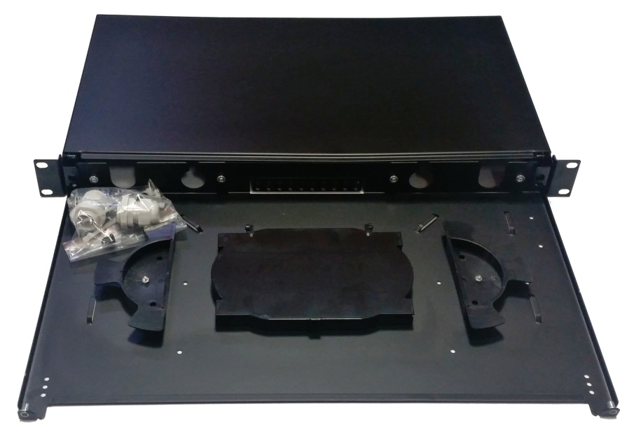 Optická vana 19" 1U bez čela, vybavená kazetou pro 24 vl. výsuvná