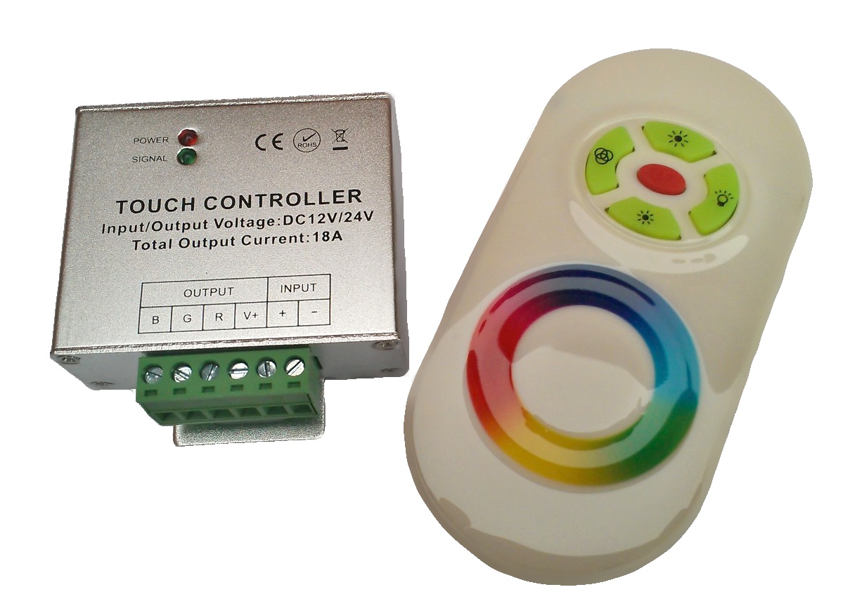 RGB dálkový ovladač a přijímač DC 12V/24V, 6A na kanál (18A)