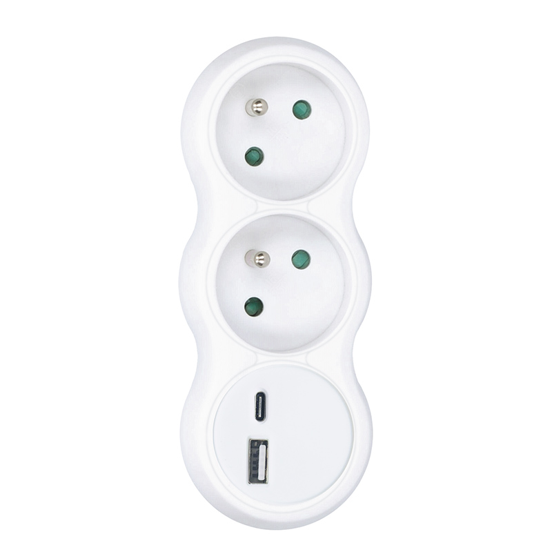 Solight rozbočka P100USBC s USB A+C nabíječkou, 2 x 10A, bílá