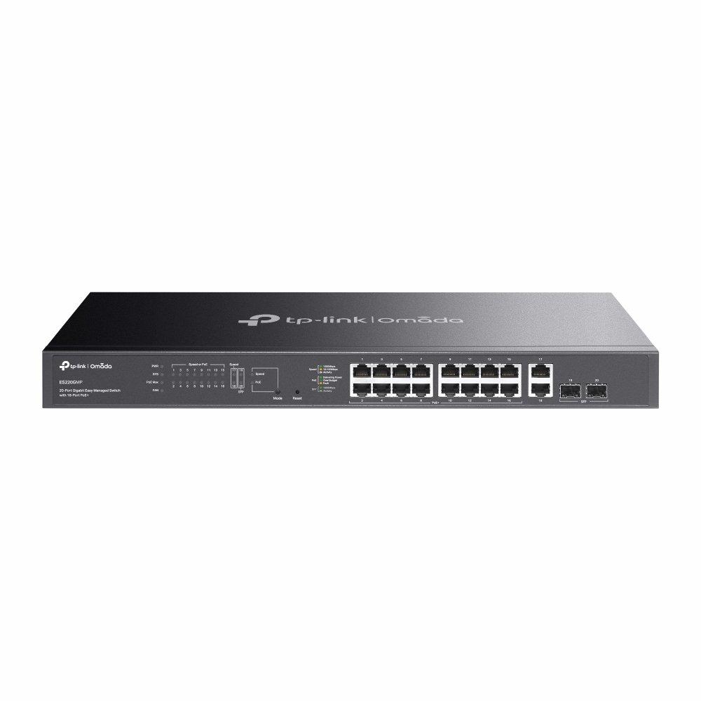 Switch TP-Link ES220GMP 2x GLan, 16x GLan s PoE+, 2x SPF combo, 250W, 19", Omáda SDN