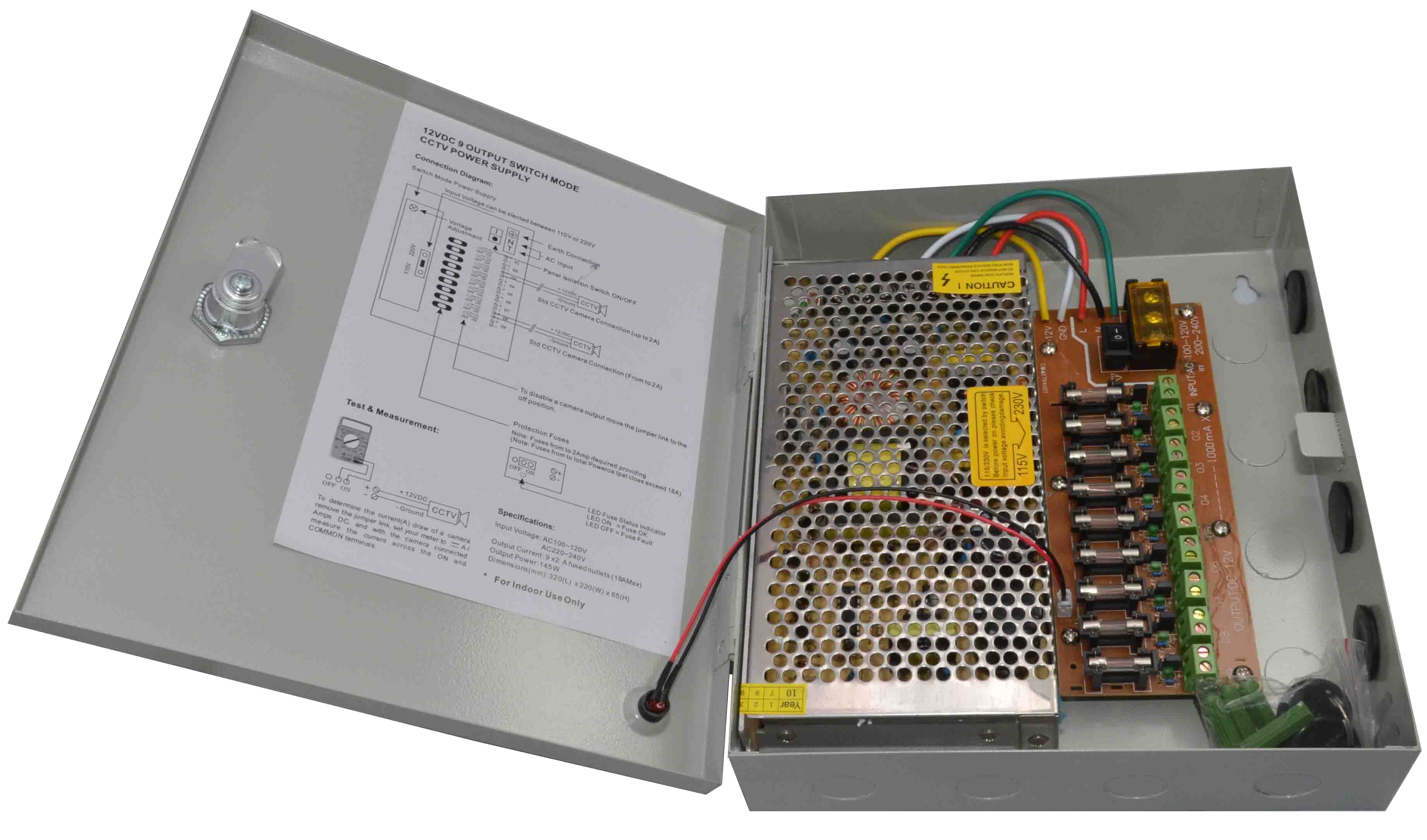 Zdroj v krytu 12V/10A - 9 výstupů